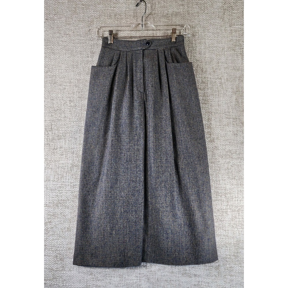 VTG Cacharel Paris Wool  Skirt Womens 38/6 Navy Gold Microplaid Preppy 24" Waist